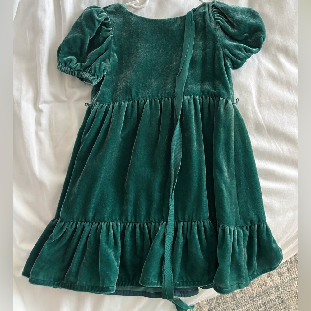 Crewcuts size 3T green velvet dress with waist tie. EUC
